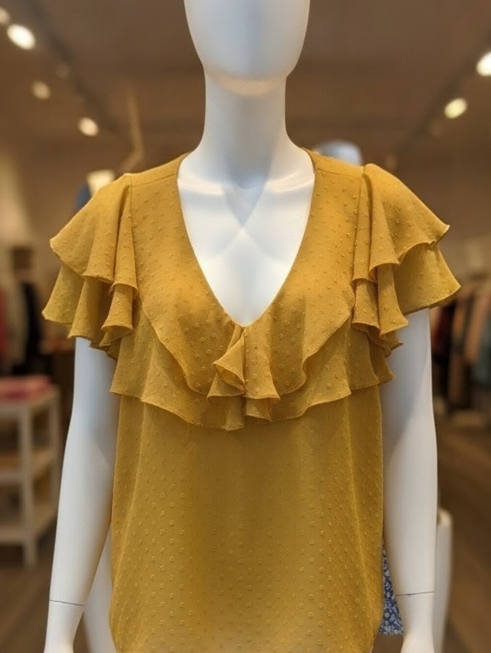 Gabrielle Ruffled V-Neck Women’s Top - Mustard